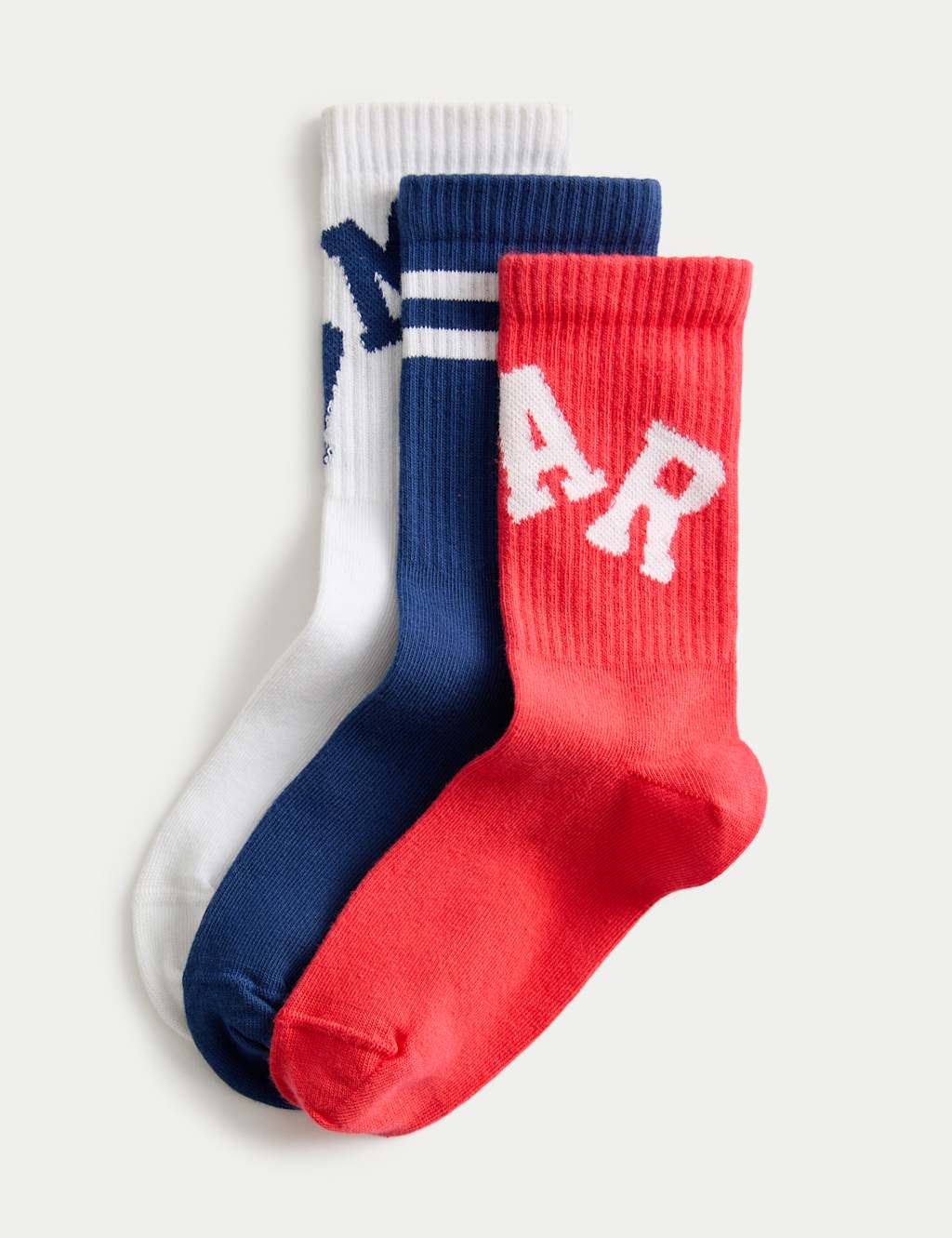 M&S 3pk Cotton Rich Slogan Ankle Socks (6 Small - 7 Large) Multi