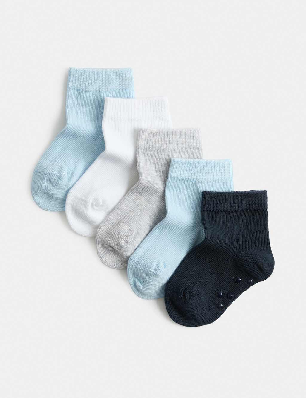 M&S 5 Pack Cotton Rich Gripper Baby Socks (0-24 Mths) - 6-12 - Blue Mix