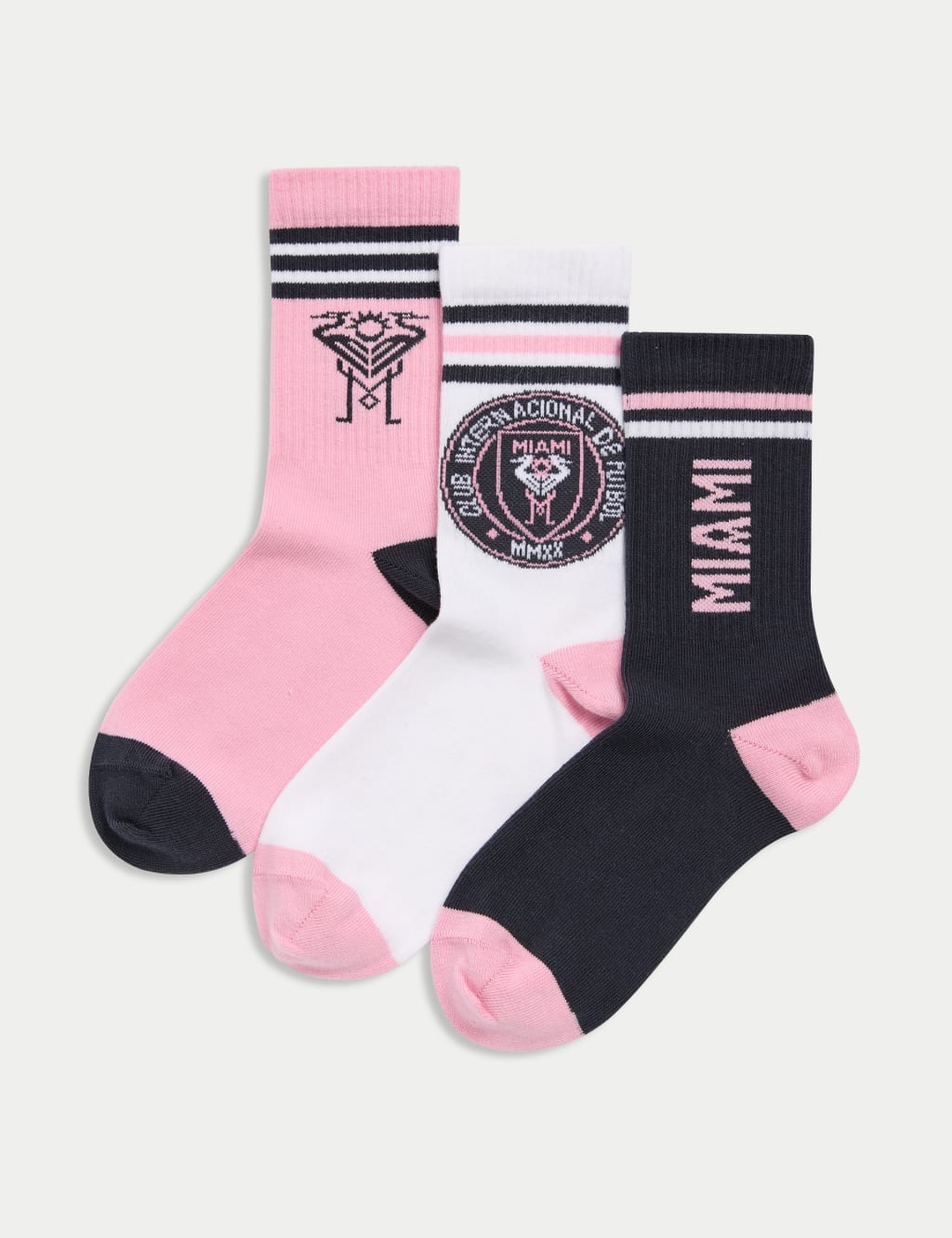 3pk Cotton Rich Inter Miami Sports Socks (8½ Small - 7 Large)