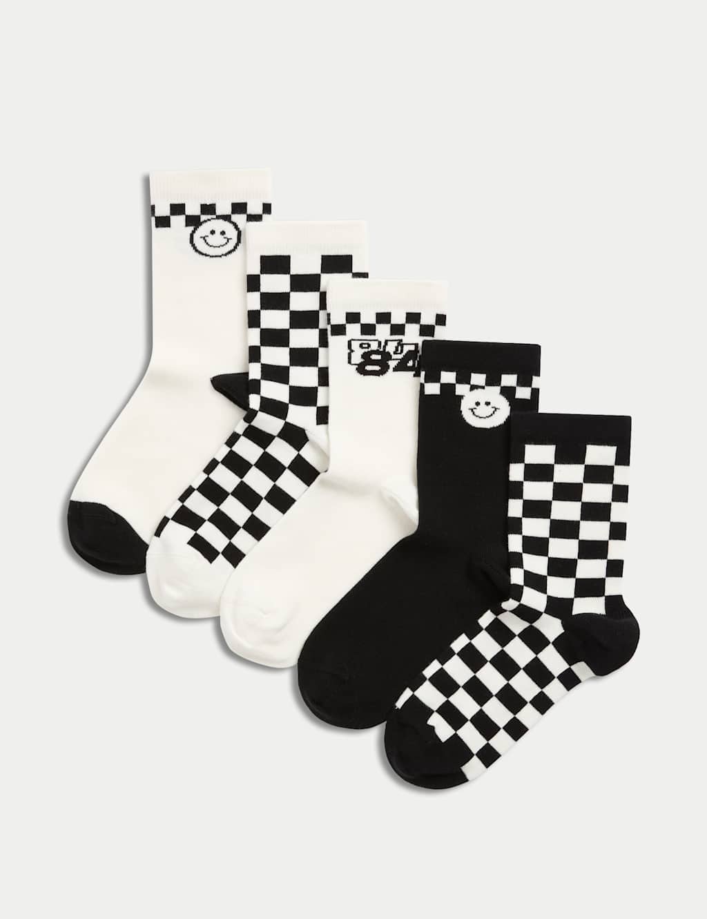 5pk Cotton Rich Checked & Be Happy Socks (6 Small - 7 Large)