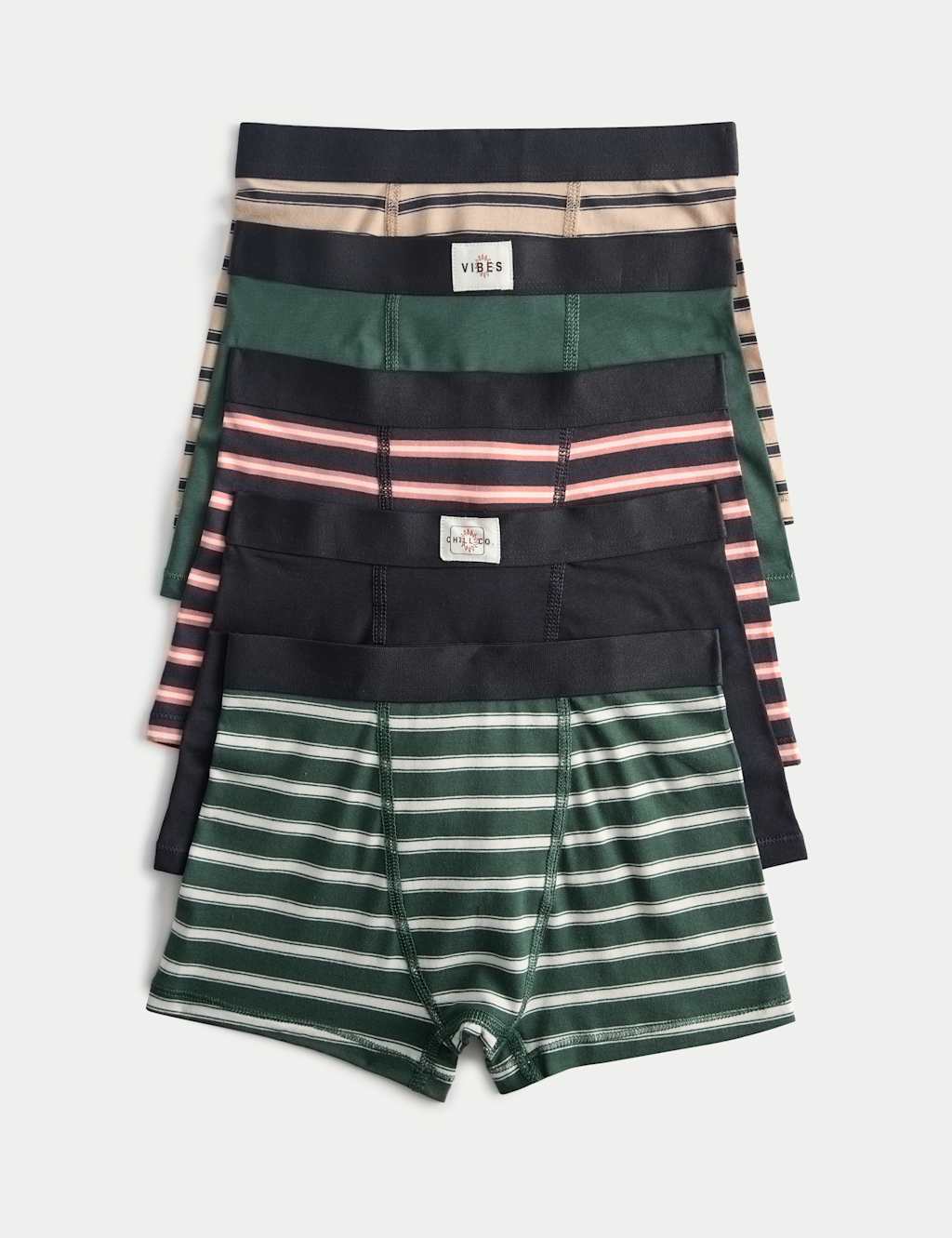 M&S Boys 5pk Striped Cotton with Stretch Trunks (5-16 Yrs) - 6-7 Years - Multi