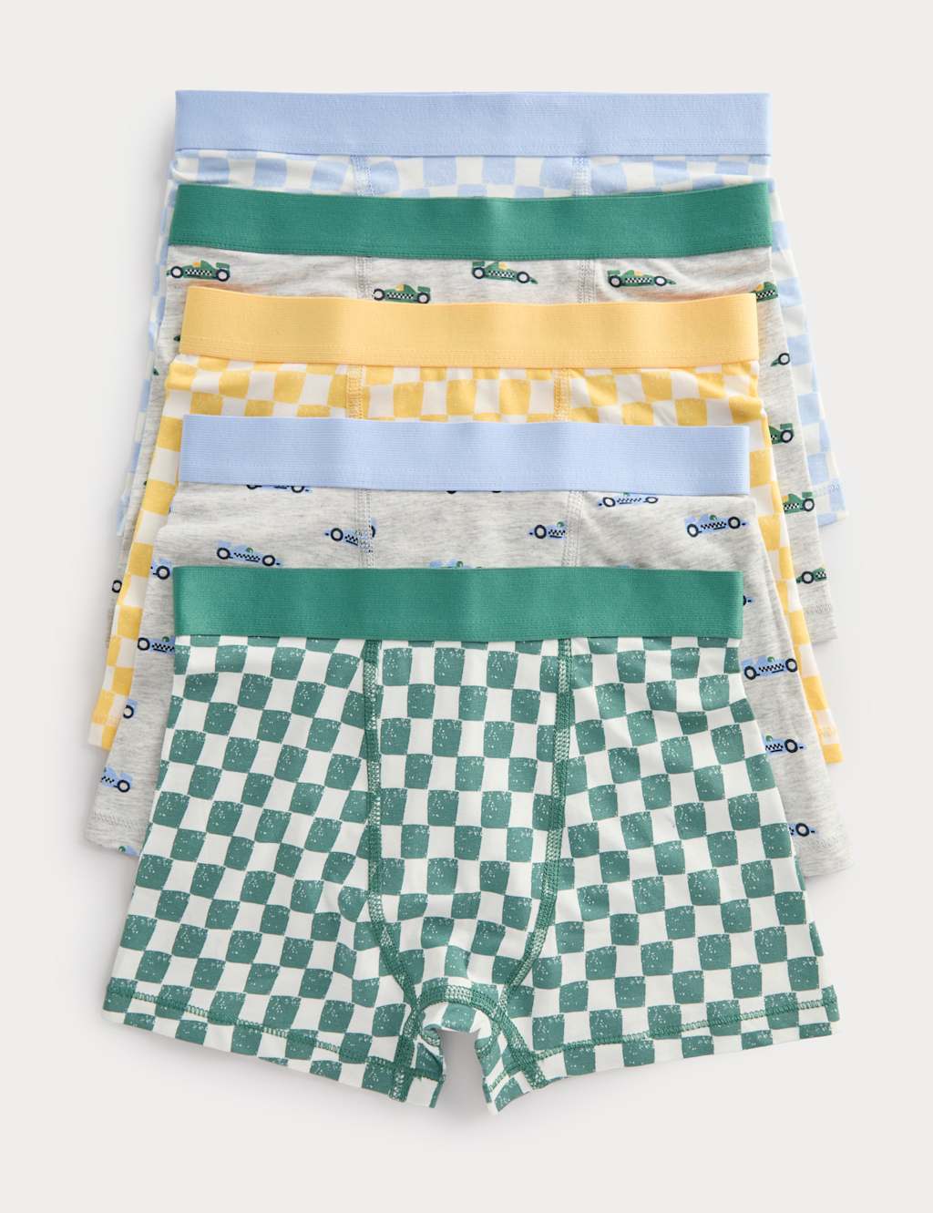 M&S Boys 5 Pack Cotton Rich Car & Checkerboard Trunks (18 Mths-10 Yrs) - 5-6 Years - Grey Mix