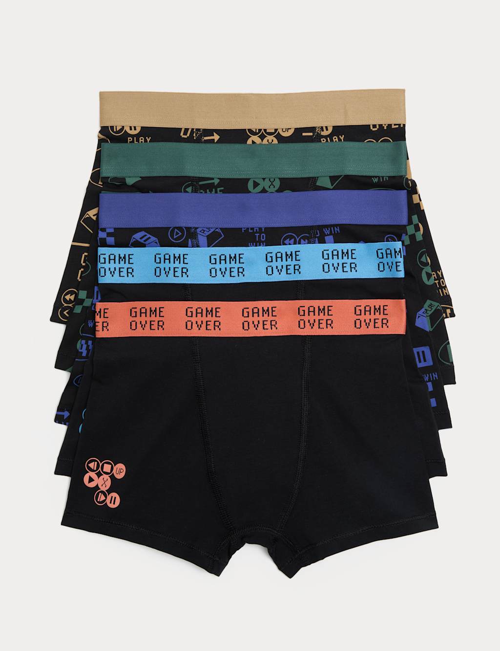 M&S Boys 5 Pack Cotton Rich Gaming Trunks (5-16 Yrs) - 5-6 Years - Black Mix