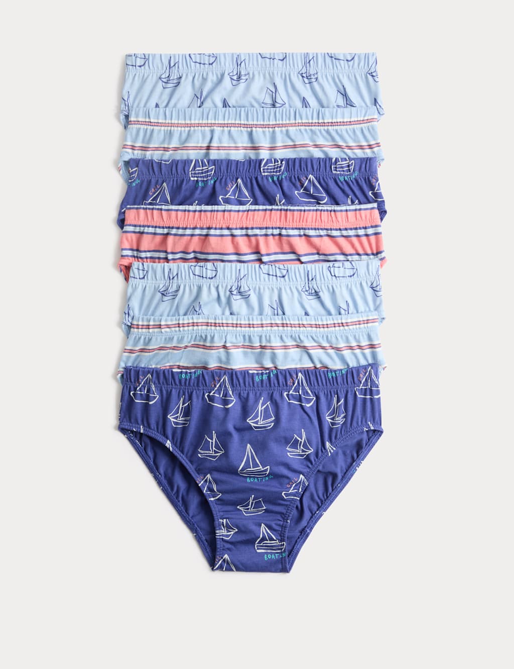 M&S Boys 7 Pack Pure Cotton Boats & Striped Briefs (18 Mths-14 Yrs) - 18-24 Months - Blue Mix