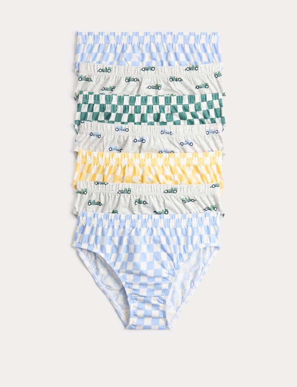 M&S 7 Pack Car & Checkerboard Pure Cotton Briefs (18 Mths-14 Yrs) Multi