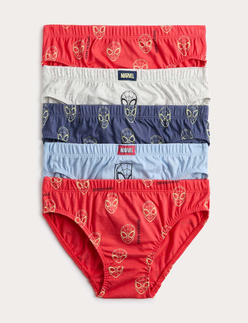 M&S Boys 5 Pack Pure Cotton Spider-Man Briefs (18 Mths - 8 Yrs) - 4-5 Years - Red Mix