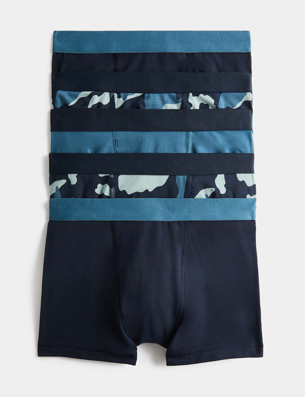 M&S Boys 5 Pack Cotton Rich Camo Trunks (5-16 Yrs) - 5-6 Years - Blue Mix