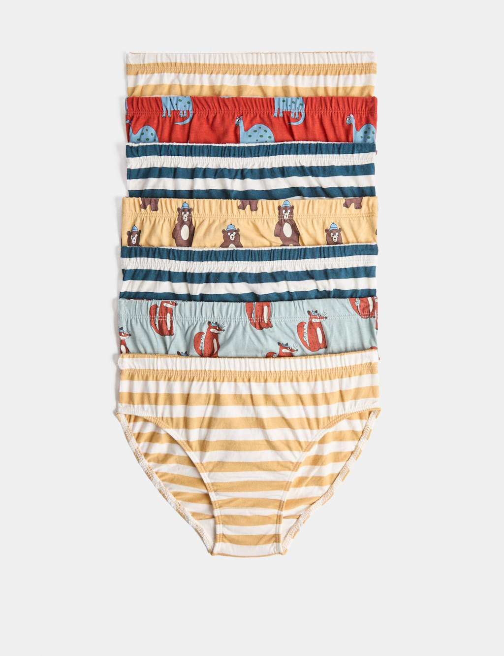 M&S Boys 7 Pack Animal and Stripe Print Briefs (18 Mths - 10 Yrs) - 8-9 Years - Multi