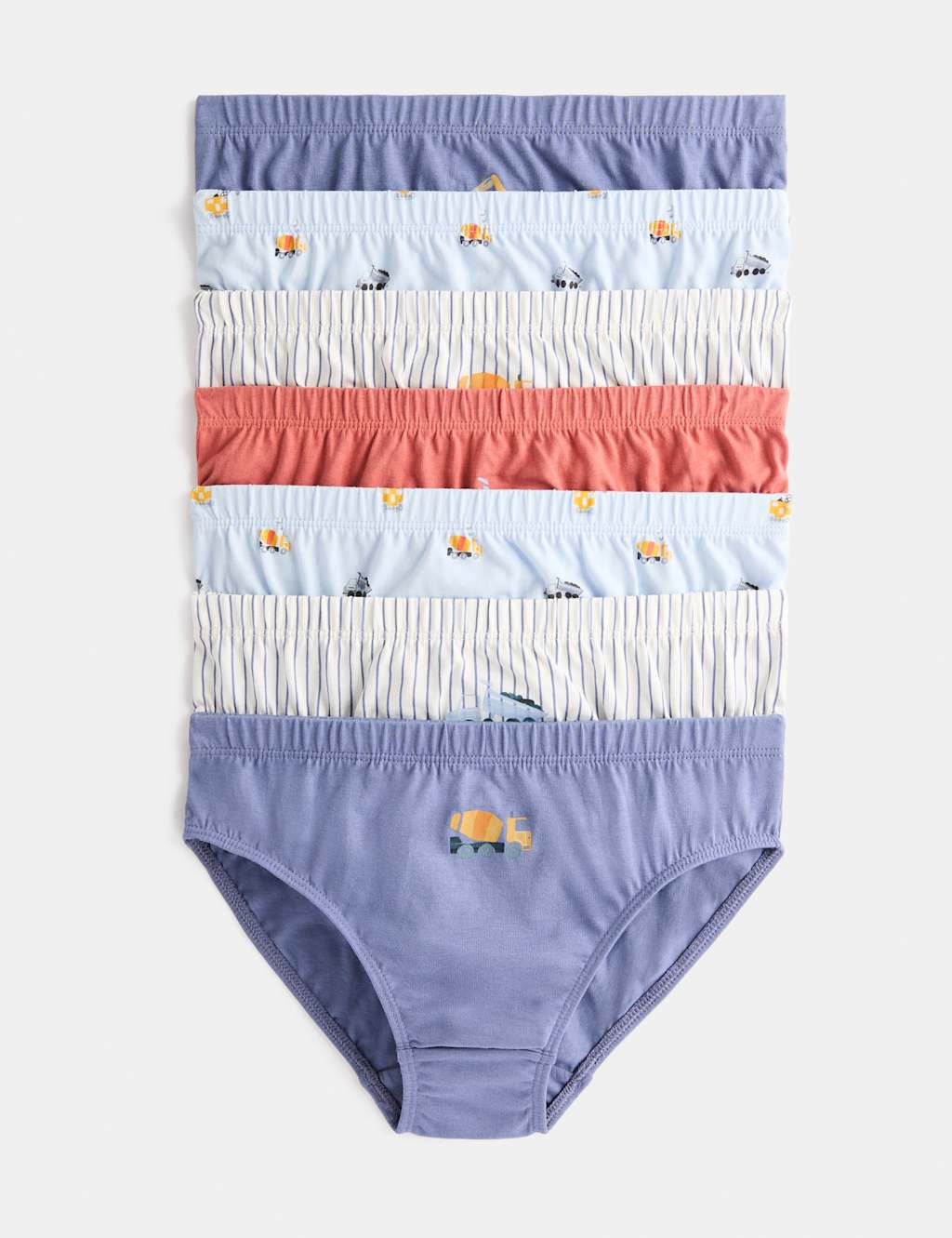 M&S Boys 7 Pack Pure Cotton Construction Briefs (18 Mths - 10 Yrs) - 6-7 Years - Blue Mix