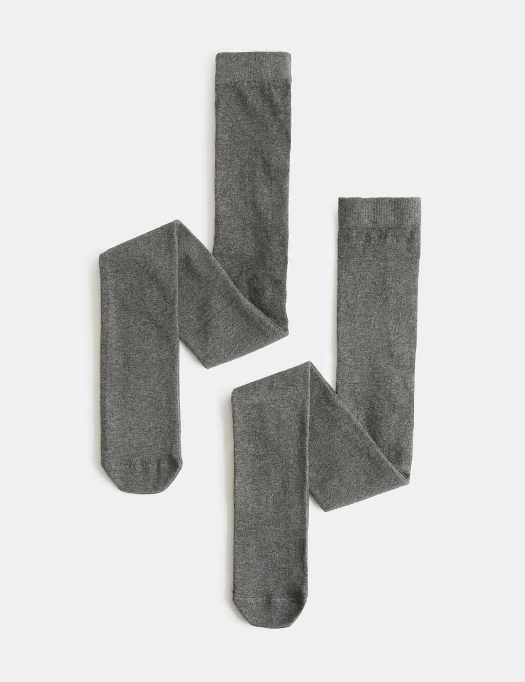 M&S Girls 2 Pack Cotton Rich School Tights (2-16 Yrs) - 2-3 Years - Grey