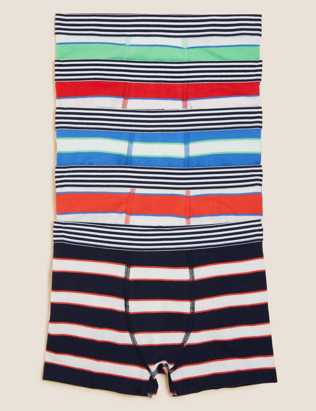 M&S 5pk Cotton Rich Stripe Trunks (2-16 Yrs) Multi