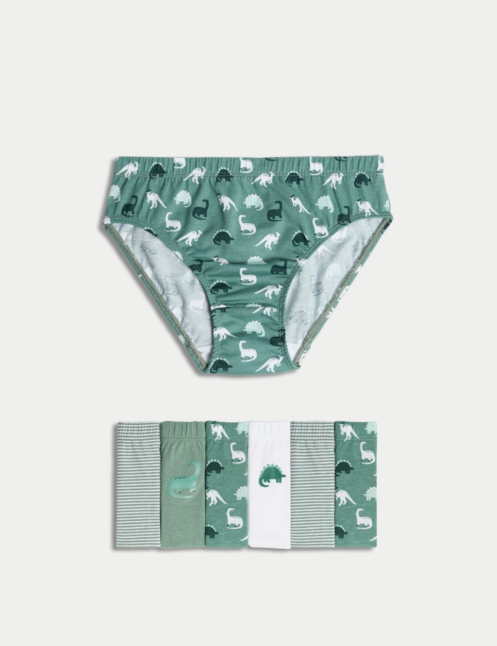7pk Pure Cotton Dinosaur & Striped Briefs (2-8 Yrs)