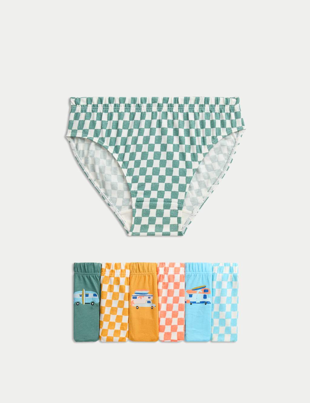 7pk Pure Cotton Surf Check Briefs (2-8 Yrs)