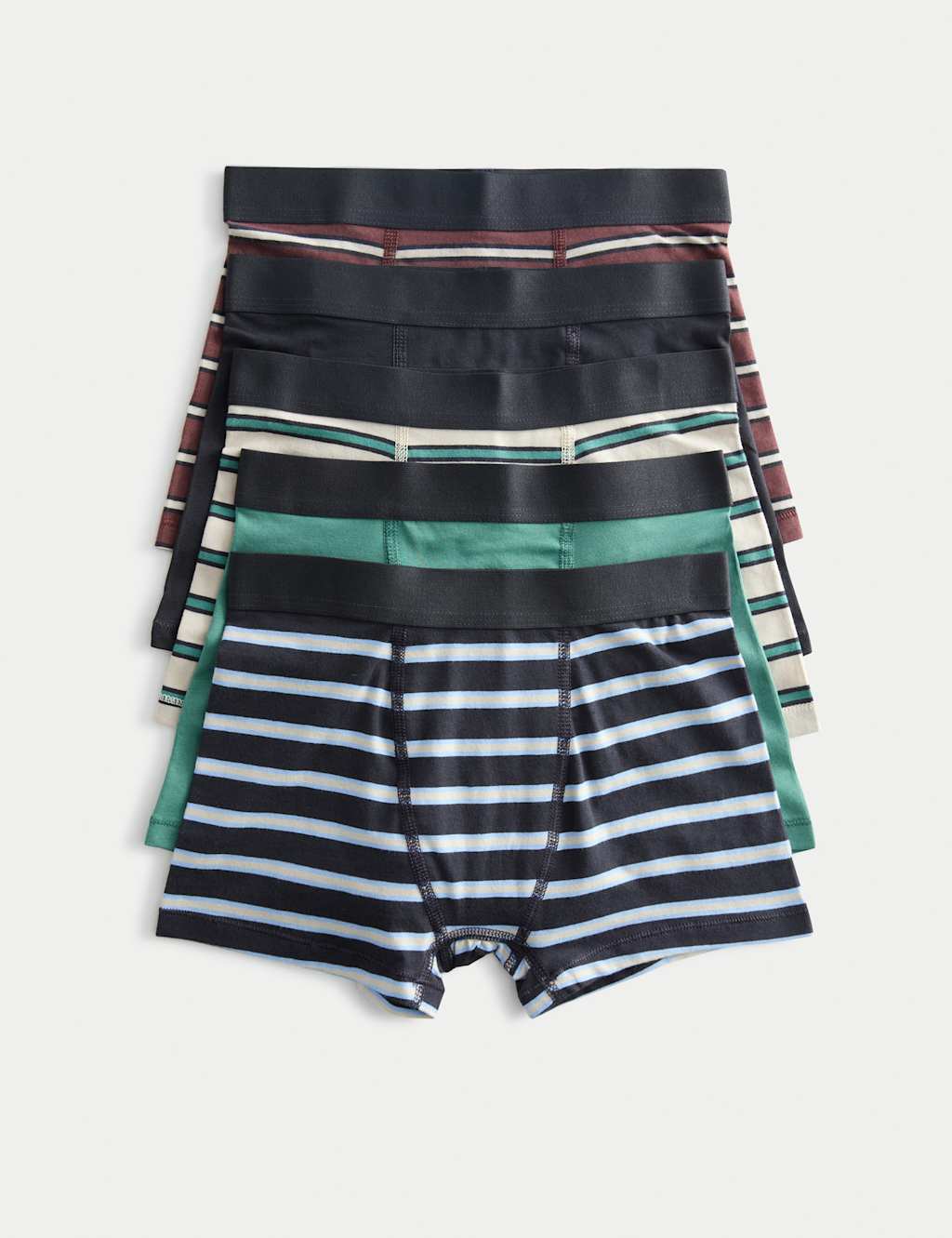 M&S 5pk Cotton Rich Striped Trunks (5-16 Yrs) Multi