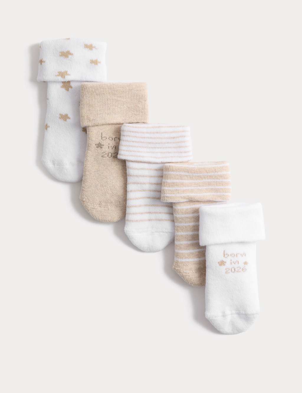 M&S 5pk Cotton Rich Terry Born in 2026 Socks (0-12 Mths) White Mix
