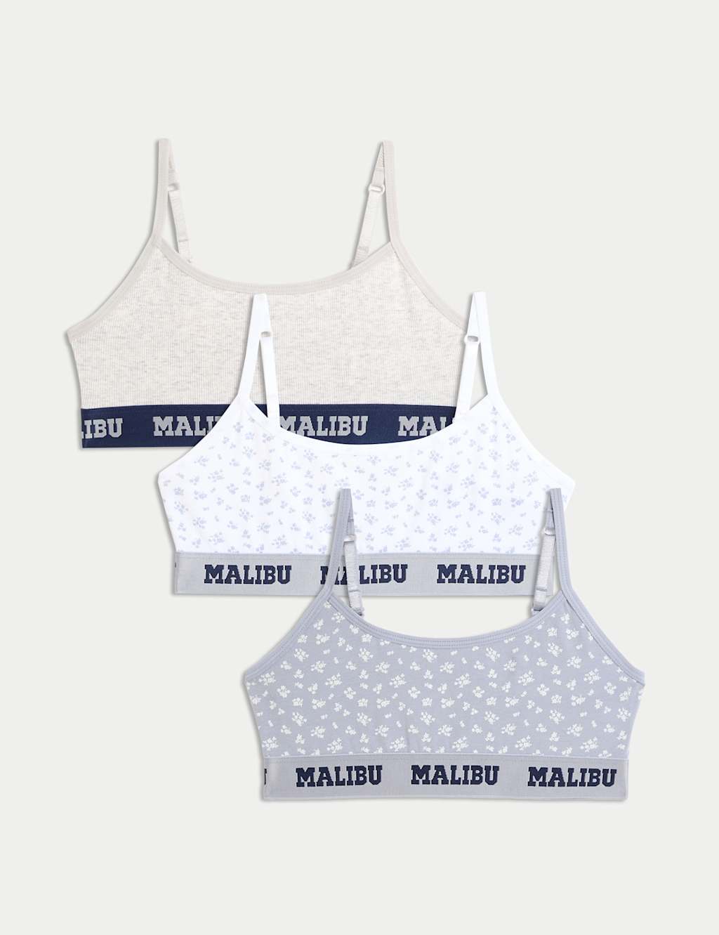 3pk Cotton with Stretch Malibu Crop Tops (6-16 Yrs)