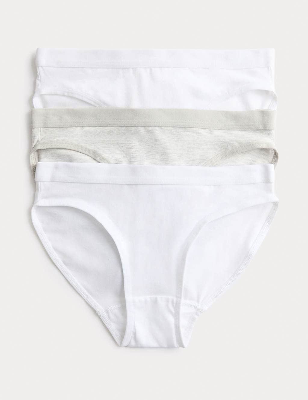 M&S Girls 3 Pack Cotton with Stretch Bikini Knickers (6-16 Yrs) - 8-9 Years - White Mix