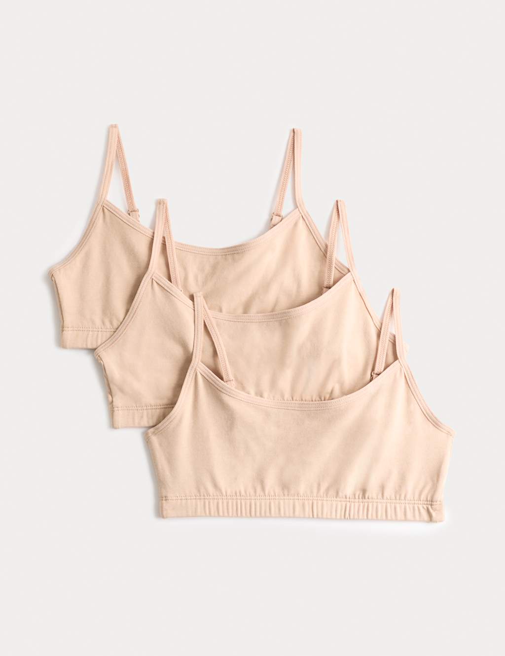 M&S 3pk Cotton with Stretch Crop Tops (6-16 Yrs) Light Natural