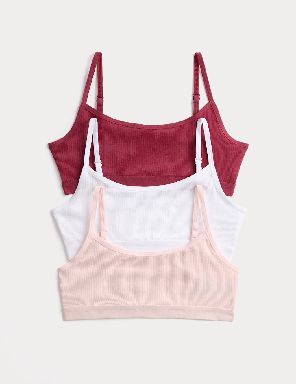 M&S 3 Pack Cotton with Stretch Ribbed Crop Tops (6-16 Years) Wine Mix