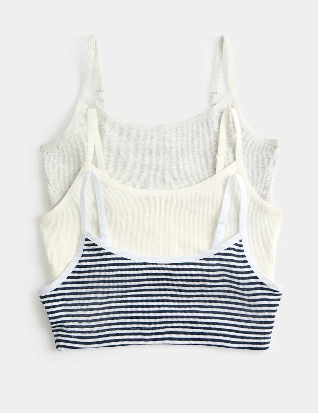 M&S 3pk Cotton Rich Ribbed Crop Tops (6-16 Yrs) Grey Mix