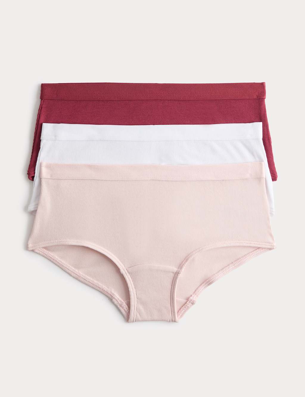 M&S Girls 3 Pack Cotton Rich Ribbed Shorts with Stretch (6-16 Yrs) - 15-16 Years - Wine Mix