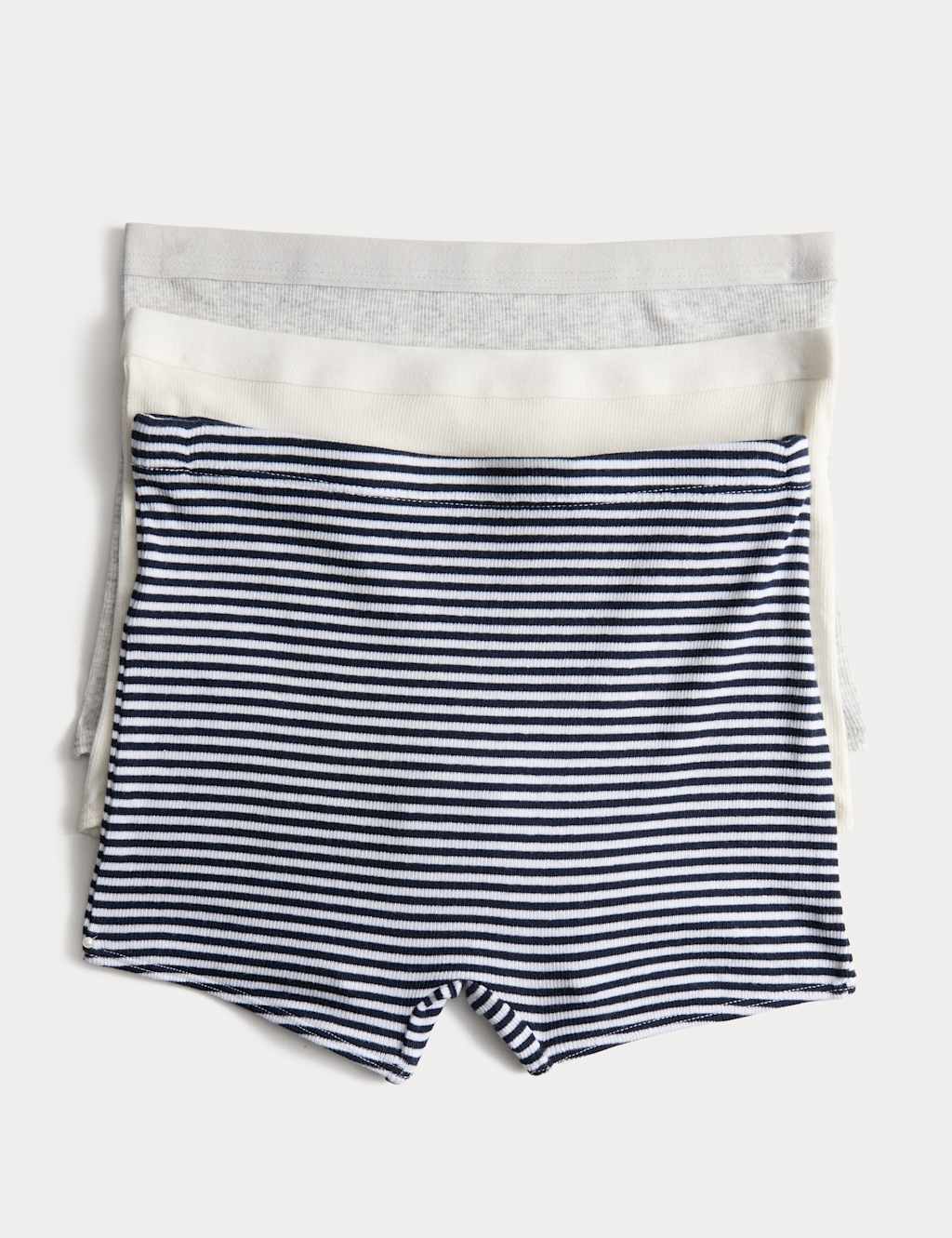 M&S 3pk Cotton Rich Striped Ribbed Boxers (6-16 Yrs) Grey Mix