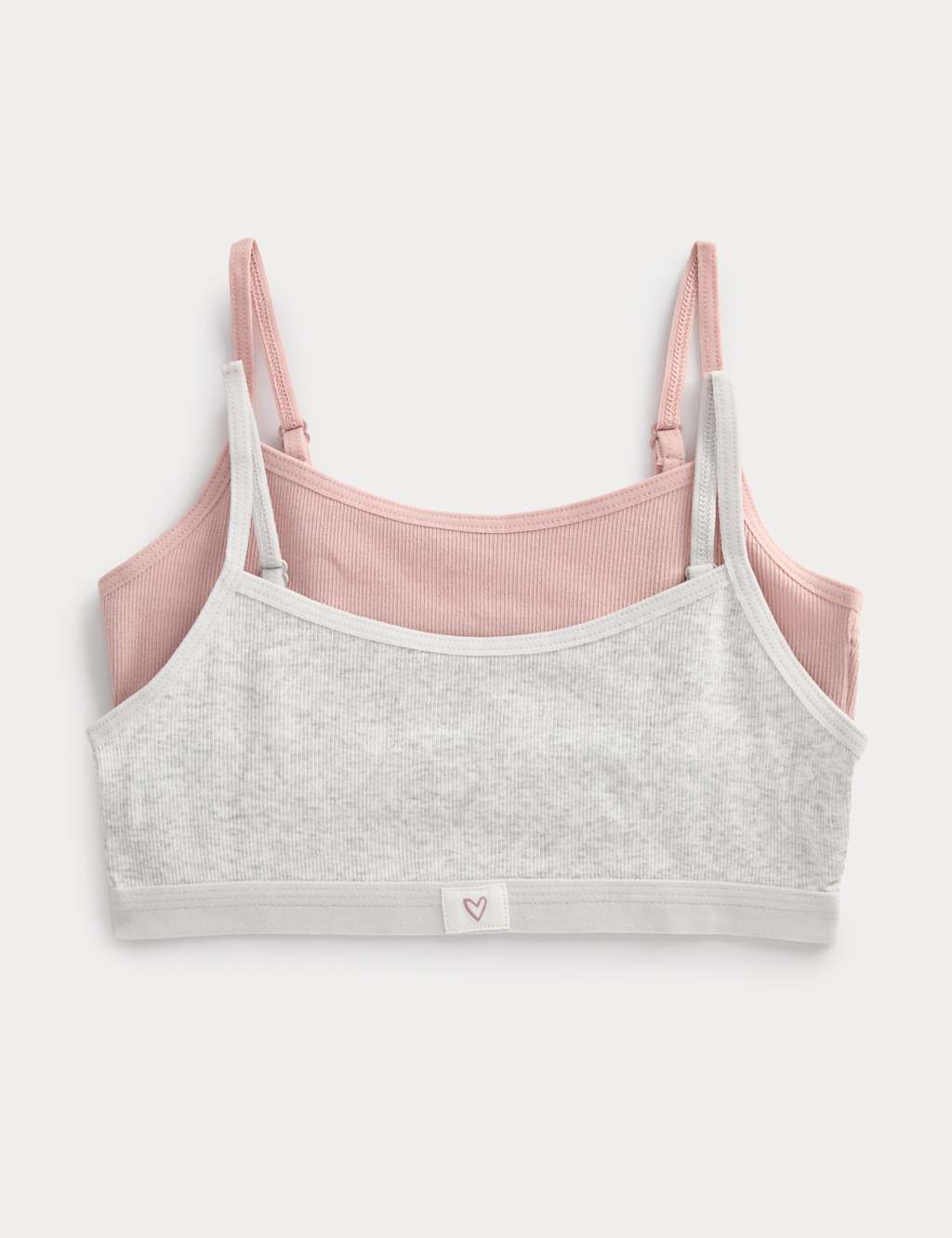 M&S Girls 2 Pack Plain Rib Woven Heart Crop Tops (7-16 Yrs) - 13-14 Years - Pink Mix