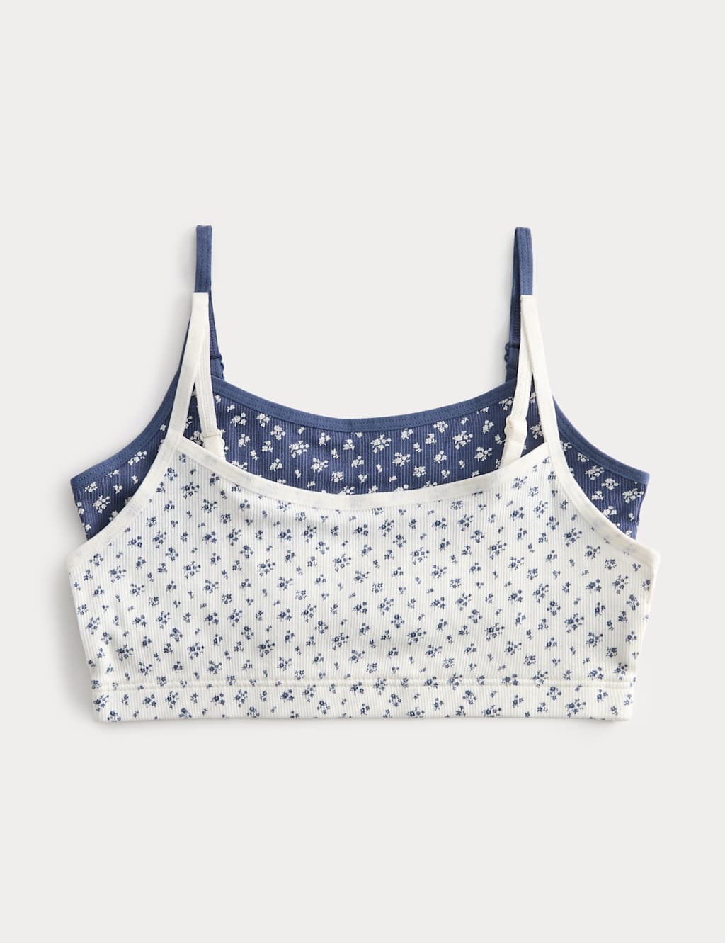 M&S Girls 2 Pack Cotton Rich Floral Crop Tops (7-16 Yrs) - 8-9 Years - Navy Mix