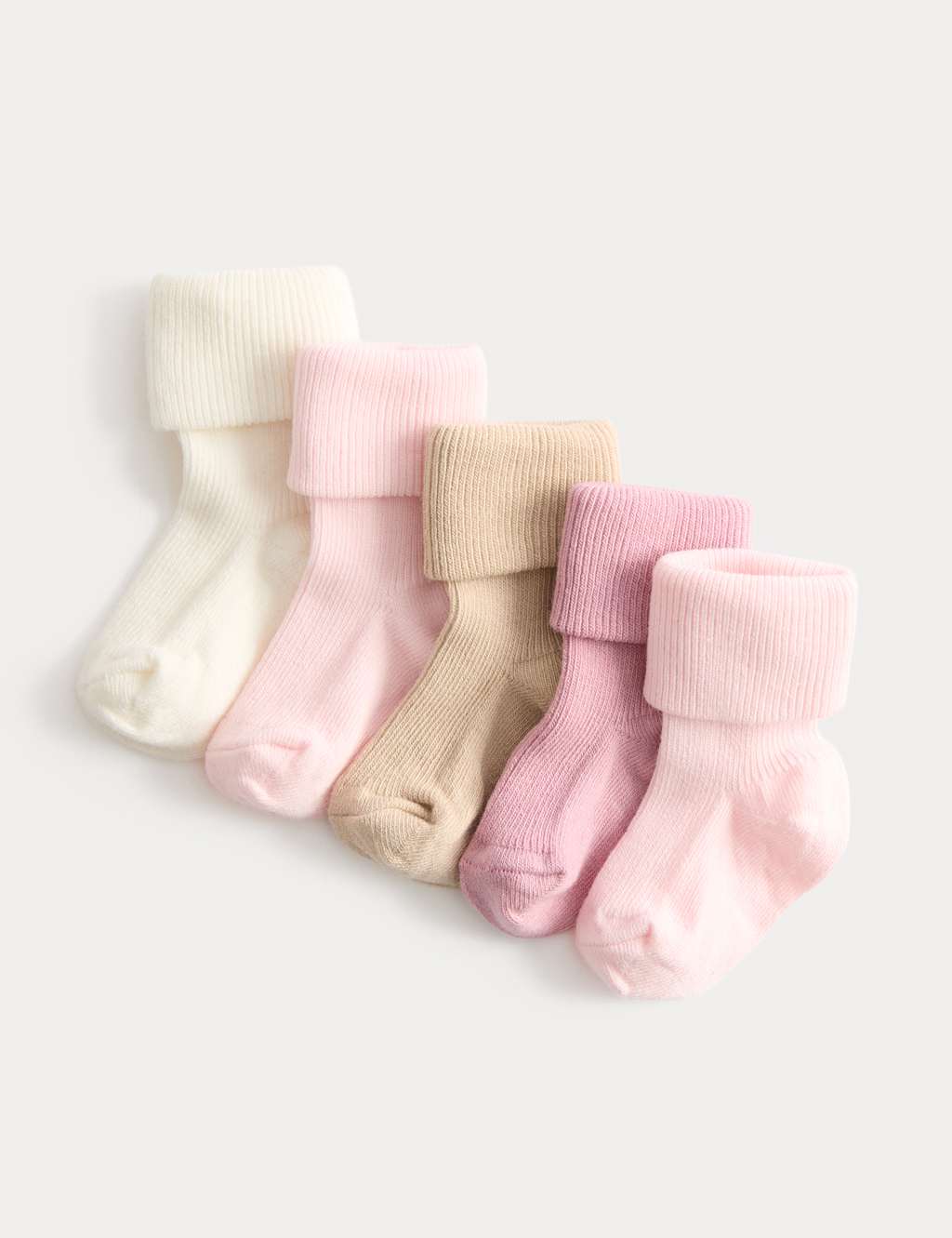 M&S 5pk Cotton Rich Ribbed Baby Socks (0-2 Yrs) Multi