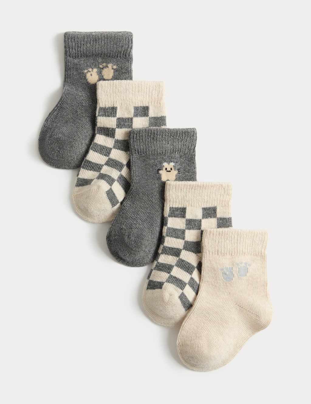 M&S 5 Pack Cotton Rich Little Monster Baby Socks - 6-12 - Grey Mix