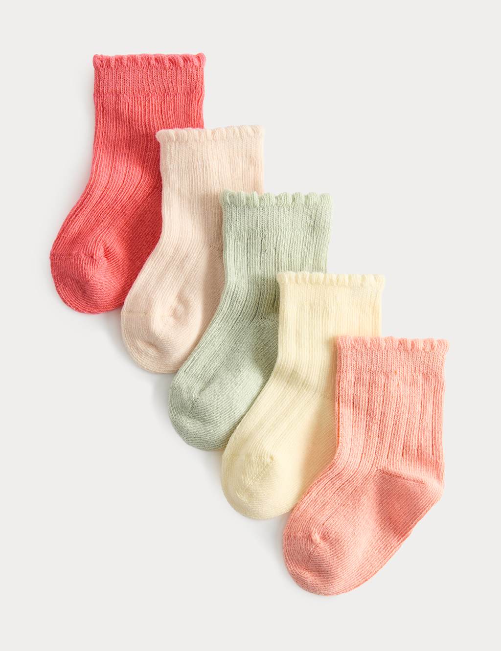 M&S Girls 5 Pack Cotton with Stretch Frill Socks (0-2 Yrs) - 0-6 - Multi