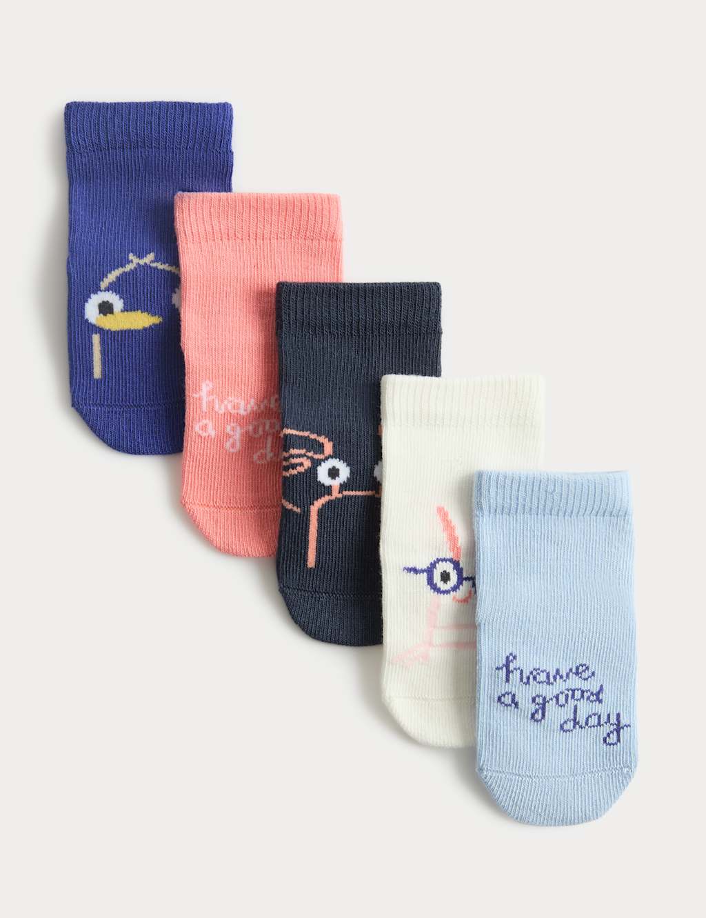 M&S 5 Pack Cotton Rich Shrimp Baby Socks (0-25 Months) - 0-6 - Navy Mix
