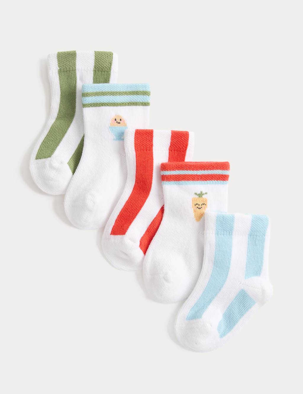M&S 5 Pack Cotton Rich Striped Baby Socks (0-24 Months) - 12-24 - White Mix