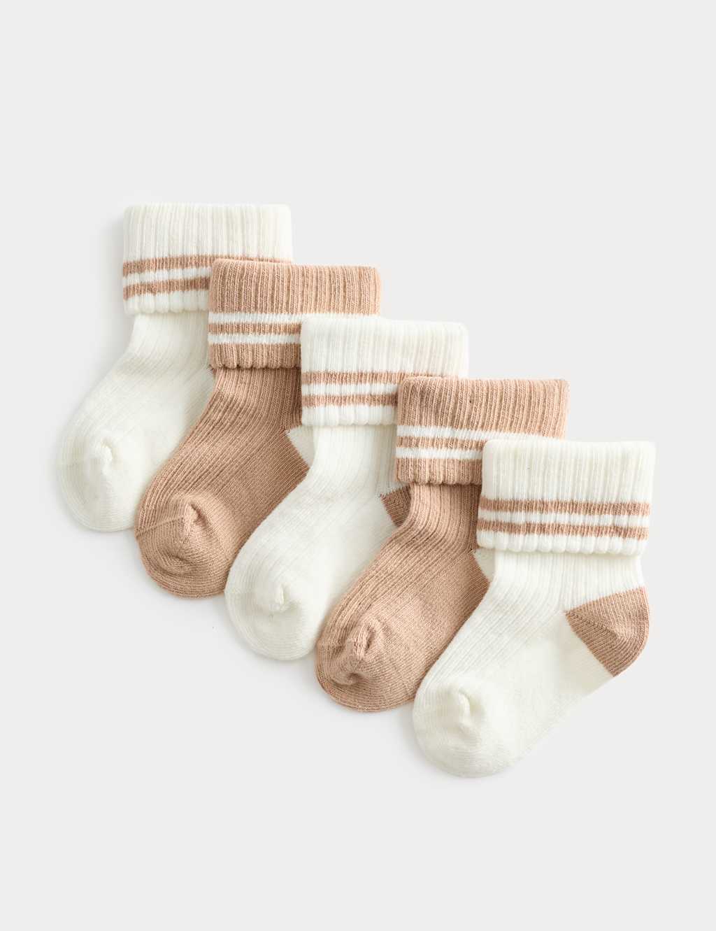 M&S 5 Pack Cotton Rich Striped Baby Socks (0-3 Yrs) - Newborn - White Mix