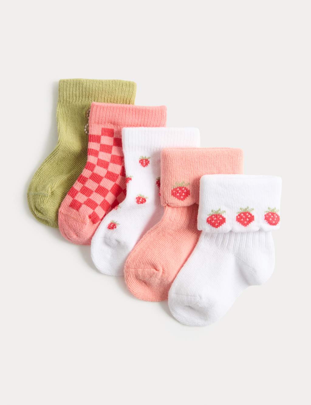 M&S 5 Pack Cotton Rich Country Crew Baby Socks - 12-24 - Multi