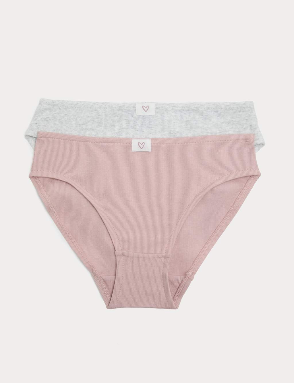 M&S Girls 2 Pack Cotton with Stretch Heart Knickers (7-16 Yrs) - 7-8 Years - Pink Mix