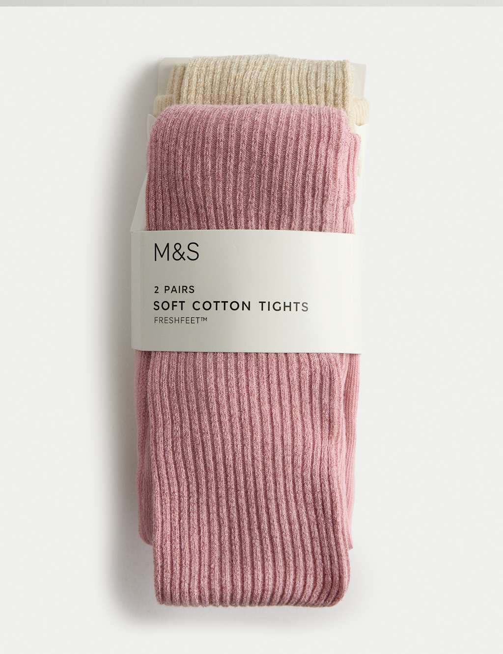 M&S 2 Pack Glitter Rib Tights (2-14 Yrs) Pink Mix