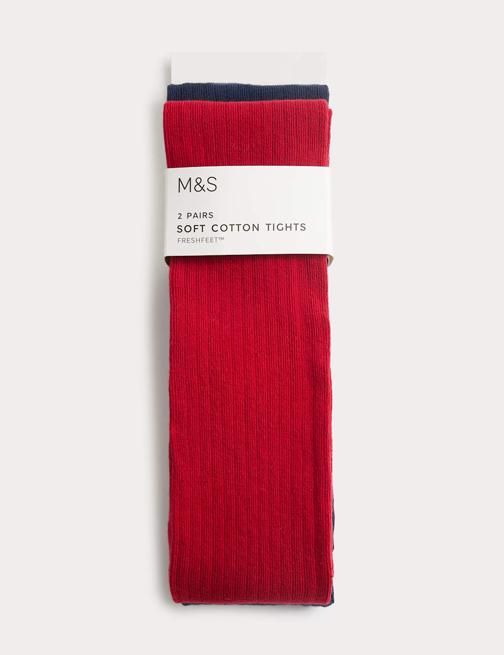 M&S 2 Pack Cotton Rich Ribbed Tights (2-14 Years) Red Mix