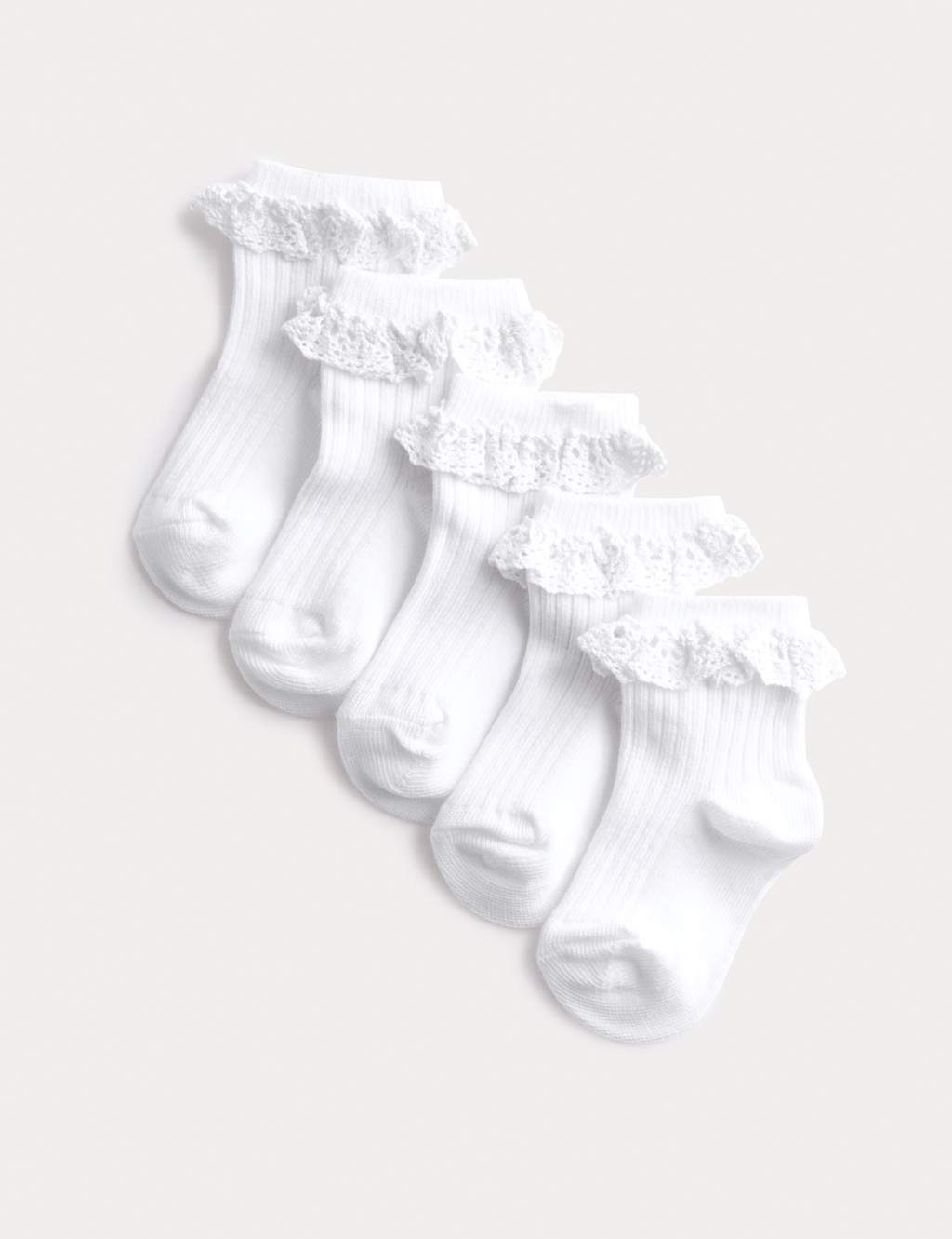 M&S 5 Pack Cotton Rich Frill Baby Socks - 12-24 - White