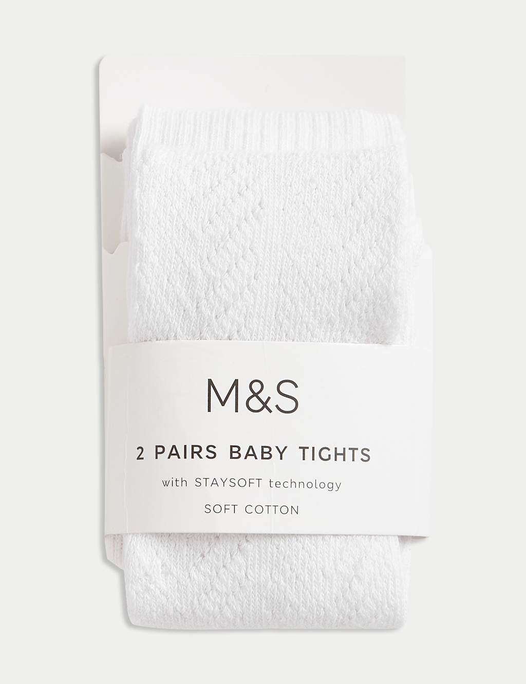 M&S Collection Girls 2 Pack Cotton Rich Pellerine Tights - 6-12M - White, White