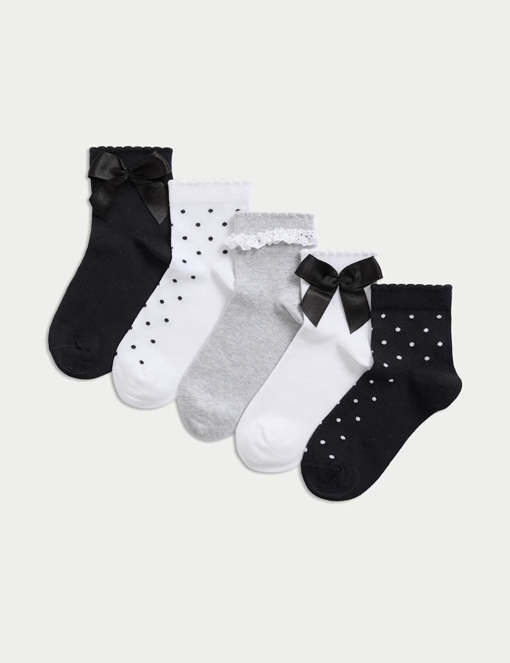 M&S Collection Girls 5pk Cotton Rich Bow & Lace Ankle Socks (6 Small -7 Large) - 12+3+ - Multi, Multi