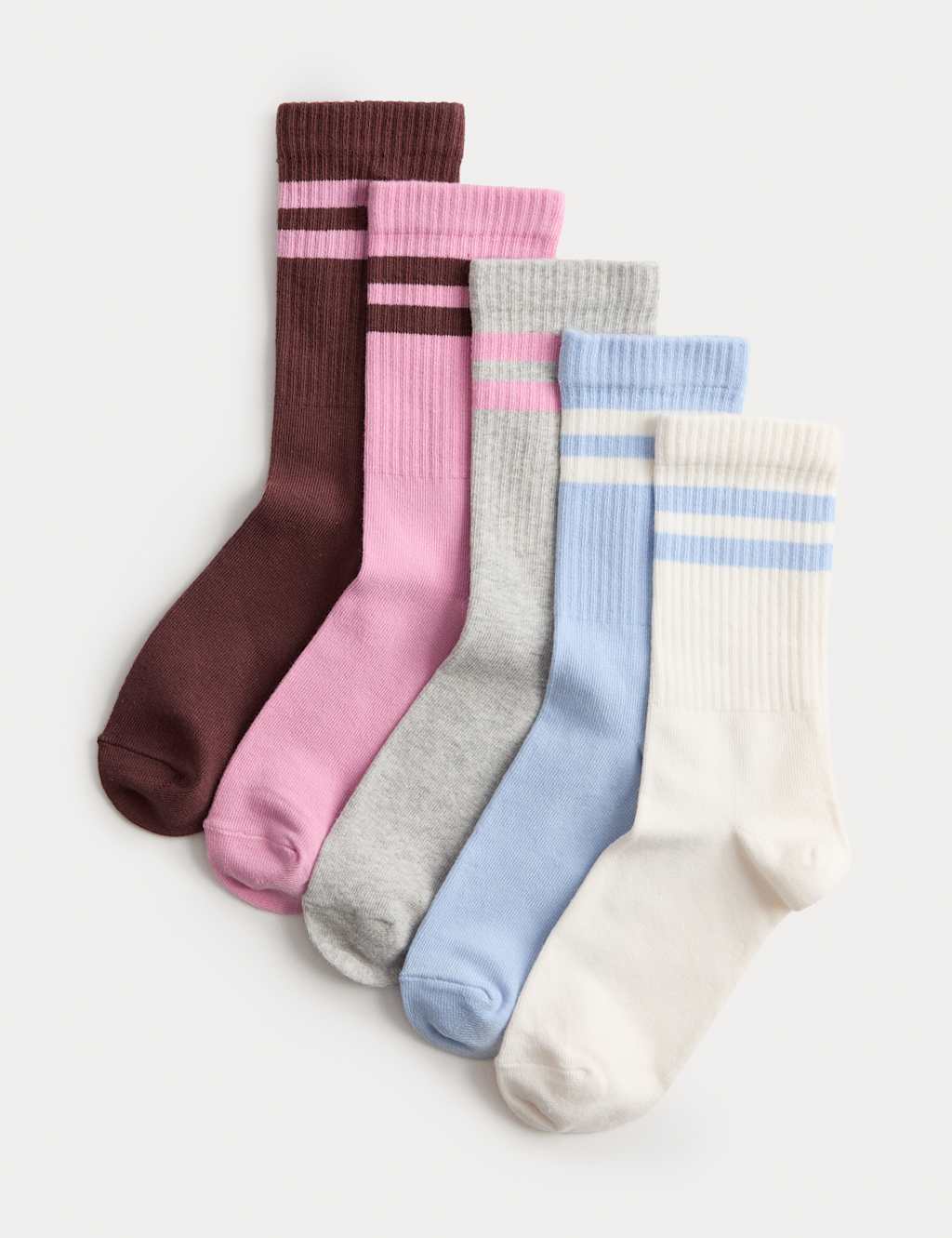 M&S 5pk Cotton Rich Ribbed Striped Socks (6 Small - 7 Large) Multi