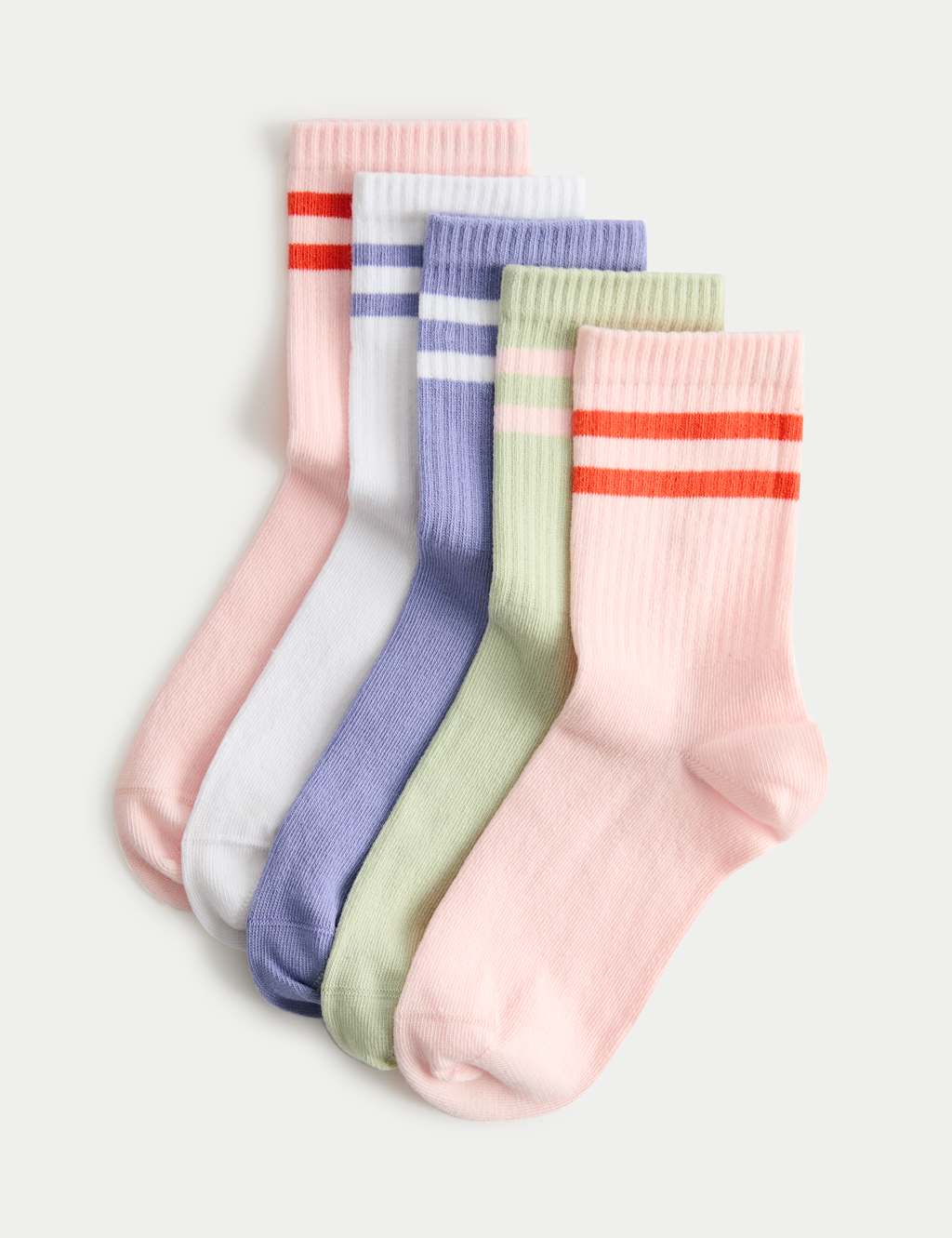 M&S Girls 5 Pack Ankle Stripe Cotton Rich Socks (6 Small - 7 Large) - 12½-3 ½ - Pink Mix