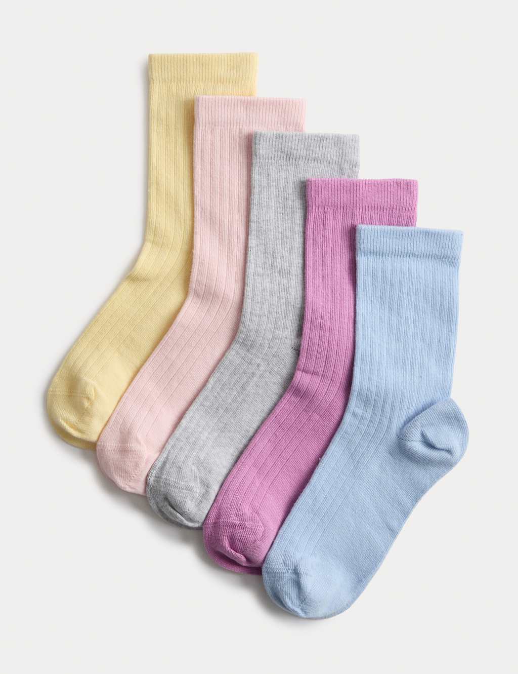 M&S Girls 5 Pack Cotton Rich Ribbed Socks (6 Small - 7 Large) - 12½-3 ½ - Multi