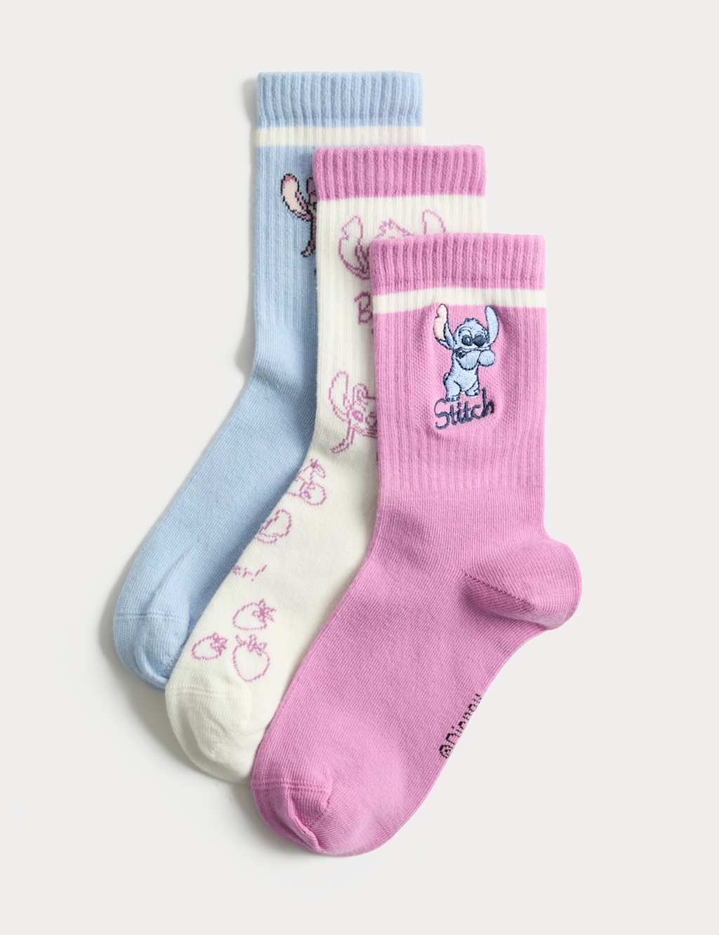 M&S Girls 3 Pack Lilo & Stitch Socks (6 Small-7 Large) - 12½-3 ½ - Pink Mix