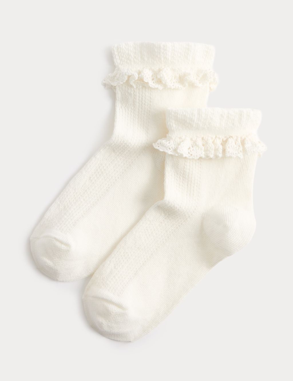 M&S Girls 2 Pack Cotton Rich Pelerine Socks - 4-7 - Ivory Mix