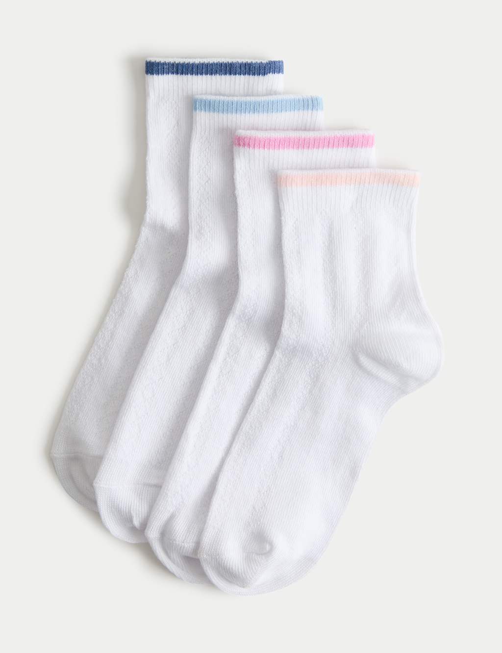 M&S Girls 4 Pack Striped Pelerine Cotton Rich Socks (6 Small - 7 Large) - 4-7 - White Mix