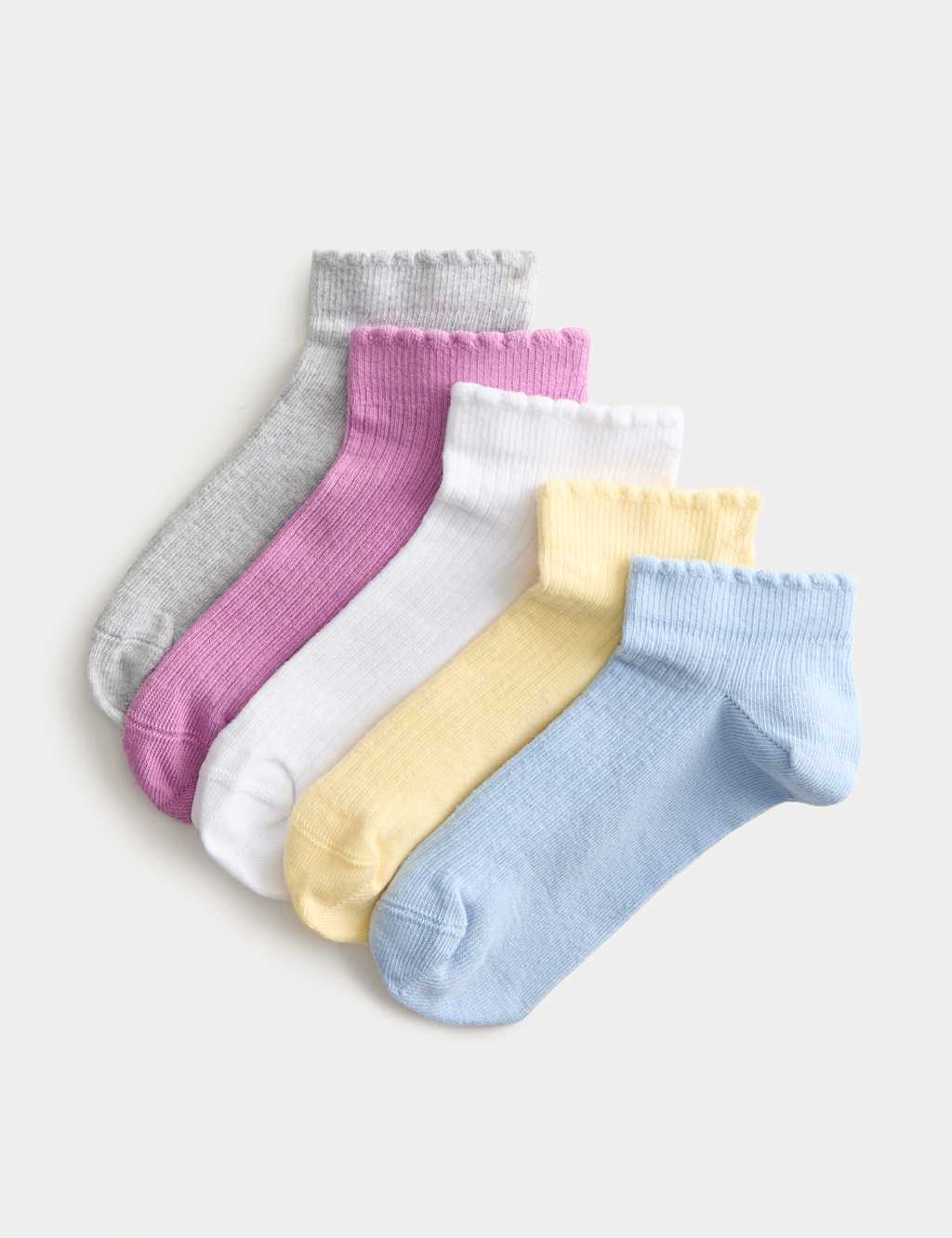 Girls 5 Pack Cotton Rich Ribbed Trainer Liners (6 Small-7 Large) - 4-7 - Multi - Available at M&S