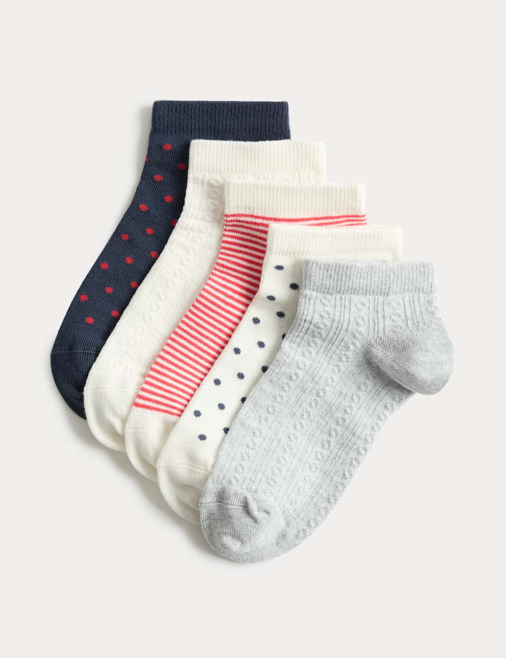 M&S Girls 5 Pack Cotton Rich Striped Trainer Liners - 8½-12 - Navy/Red