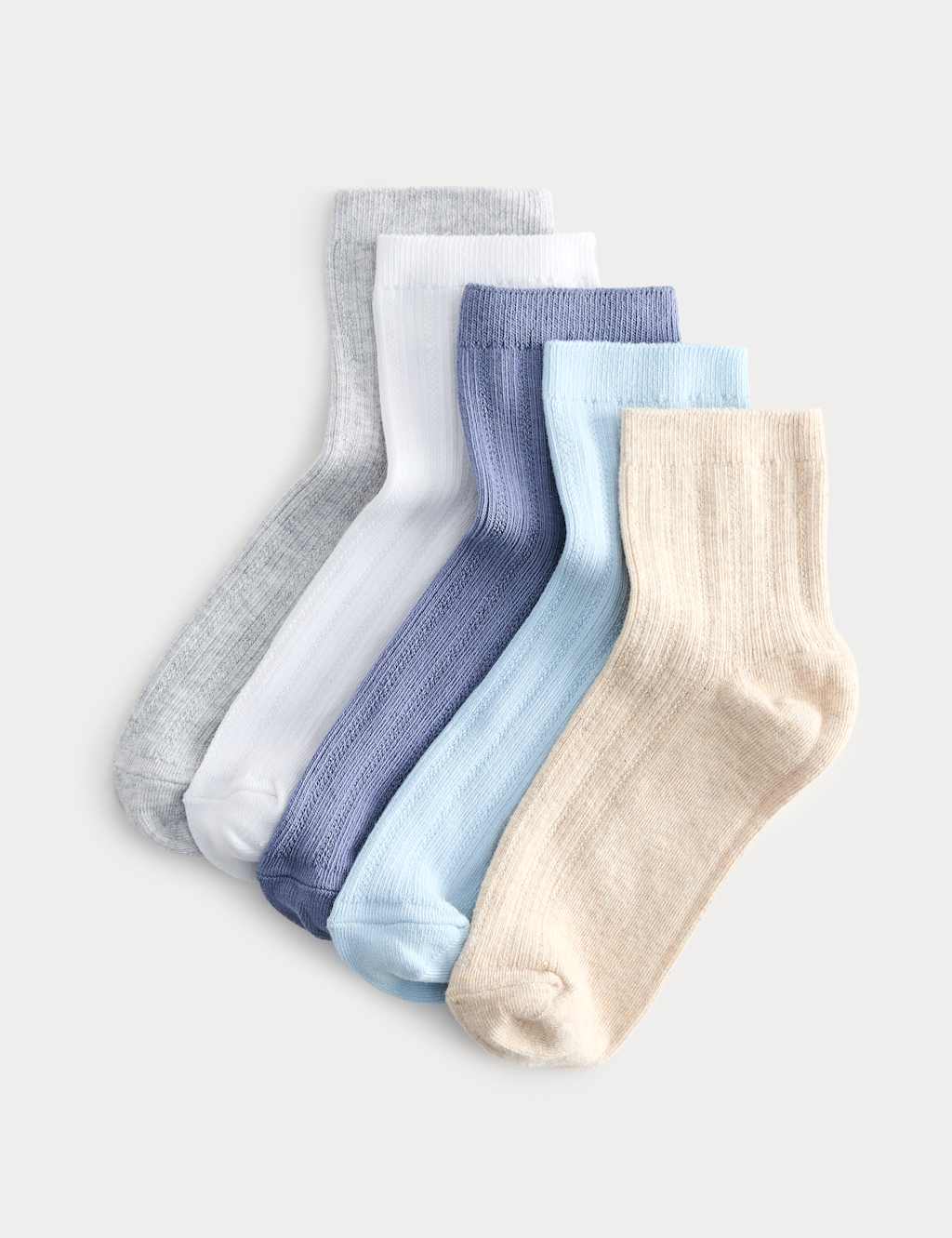M&S Girls 5 Pack Plain Marl Socks - 12½-3 ½ - Blue Mix